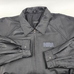 Vintage 90s Black Genuine‎ Leather Bomber Jacket Mens Size XL NRA Members